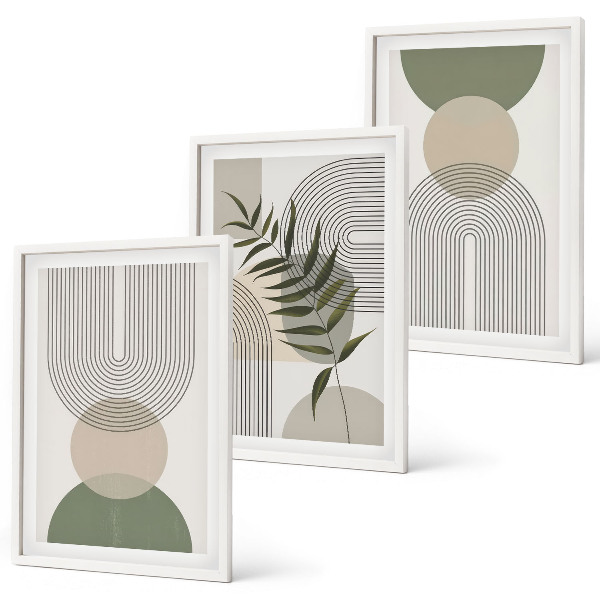Wanddecoratie set schilderijen Abstrakcyjne kształty z zielenią