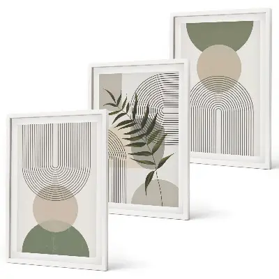 Wanddecoratieset met schilderijen abstracte vormen met groentinten