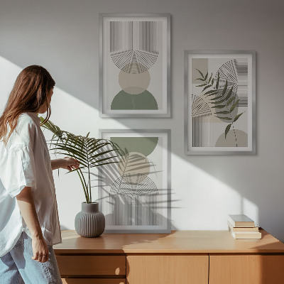 Wanddecoratie set schilderijen Abstrakcyjne kształty z zielenią