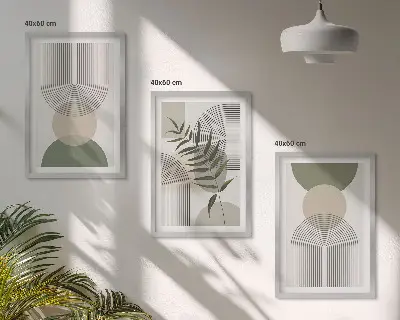 Wanddecoratieset met schilderijen abstracte vormen met groentinten