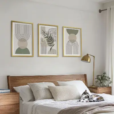 Wanddecoratieset met schilderijen abstracte vormen met groentinten