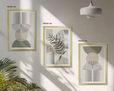 Wanddecoratieset met schilderijen abstracte vormen met groentinten