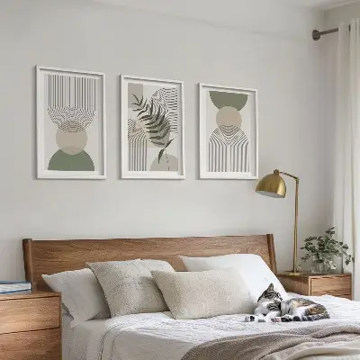 Wanddecoratieset met schilderijen abstracte vormen met groentinten