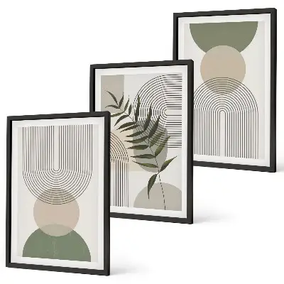 Wanddecoratieset met schilderijen abstracte vormen met groentinten