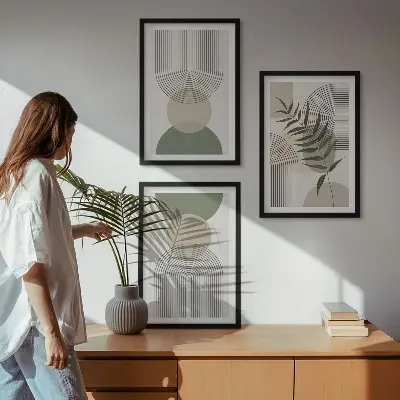 Wanddecoratieset met schilderijen abstracte vormen met groentinten