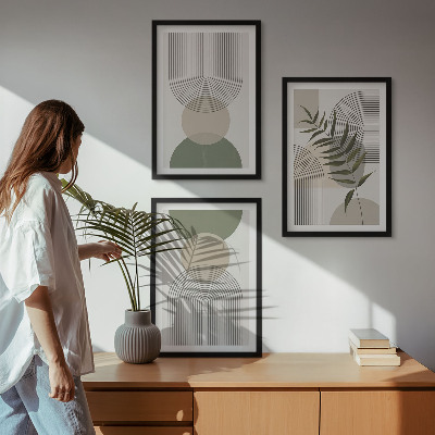 Wanddecoratie set schilderijen Abstrakcyjne kształty z zielenią