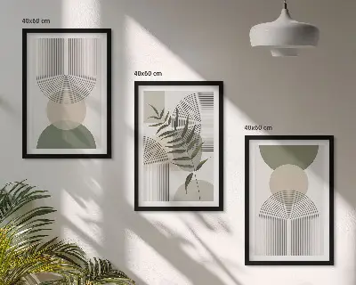 Wanddecoratieset met schilderijen abstracte vormen met groentinten