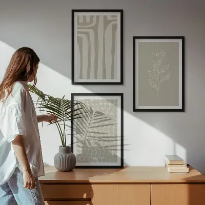 Set schilderijen voor wanddecoratie met geometrische plantmotieven