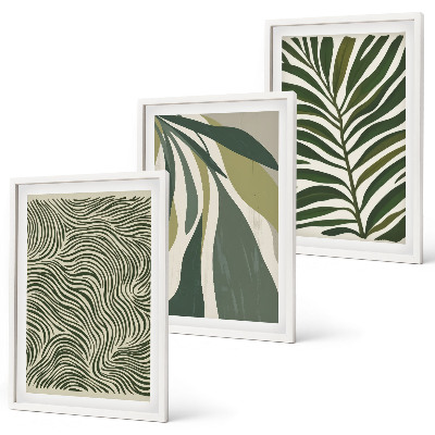Wanddecoratie set schilderijen Liście faliste linie zieleń