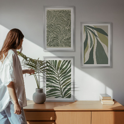 Wanddecoratie set schilderijen Liście faliste linie zieleń