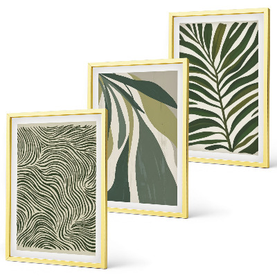 Wanddecoratie set schilderijen Liście faliste linie zieleń