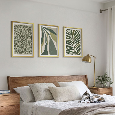 Wanddecoratie set schilderijen Liście faliste linie zieleń