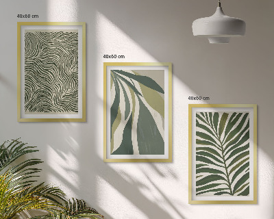 Wanddecoratie set schilderijen Liście faliste linie zieleń