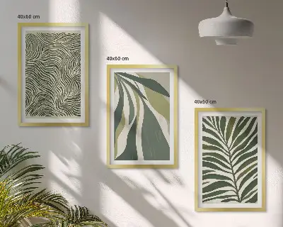Wanddecoratie set schilderijen met golvende lijnen in groentinten
