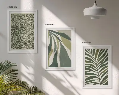Wanddecoratie set schilderijen met golvende lijnen in groentinten