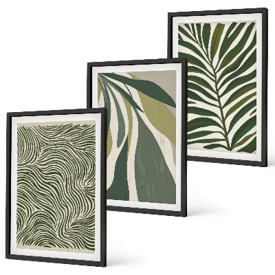 Wanddecoratie set schilderijen Liście faliste linie zieleń