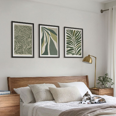 Wanddecoratie set schilderijen Liście faliste linie zieleń
