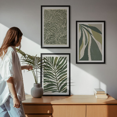 Wanddecoratie set schilderijen Liście faliste linie zieleń