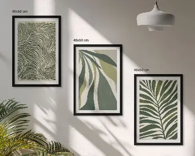 Wanddecoratie set schilderijen met golvende lijnen in groentinten