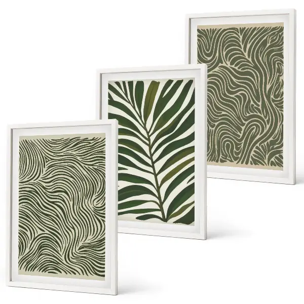 Wanddecoratieset schilderijen met golvende bladerenmotieven