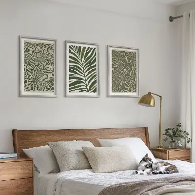Wanddecoratieset schilderijen met golvende bladerenmotieven