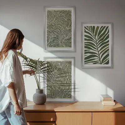 Wanddecoratieset schilderijen met golvende bladerenmotieven