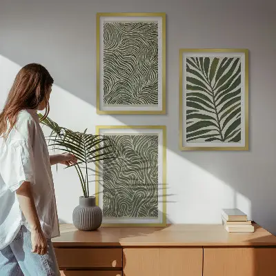 Wanddecoratieset schilderijen met golvende bladerenmotieven
