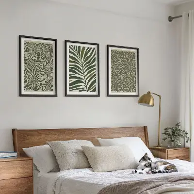 Wanddecoratieset schilderijen met golvende bladerenmotieven