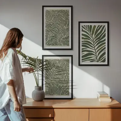 Wanddecoratieset schilderijen met golvende bladerenmotieven
