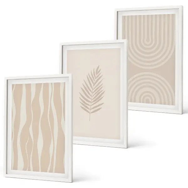 Set schilderijen voor wanddecoratie met beige plantmotieven