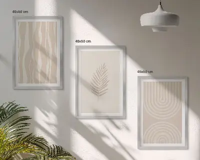 Set schilderijen voor wanddecoratie met beige plantmotieven