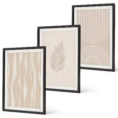 Set schilderijen voor wanddecoratie met beige plantmotieven