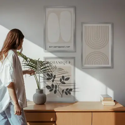 Fotowand met verfijnde botanische posters in boho stijl