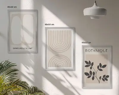 Fotowand met verfijnde botanische posters in boho stijl