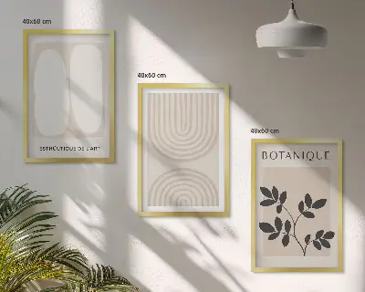 Fotowand met verfijnde botanische posters in boho stijl