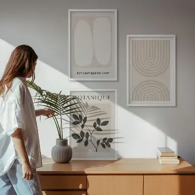 Fotowand met verfijnde botanische posters in boho stijl