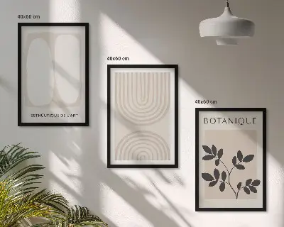 Fotowand met verfijnde botanische posters in boho stijl