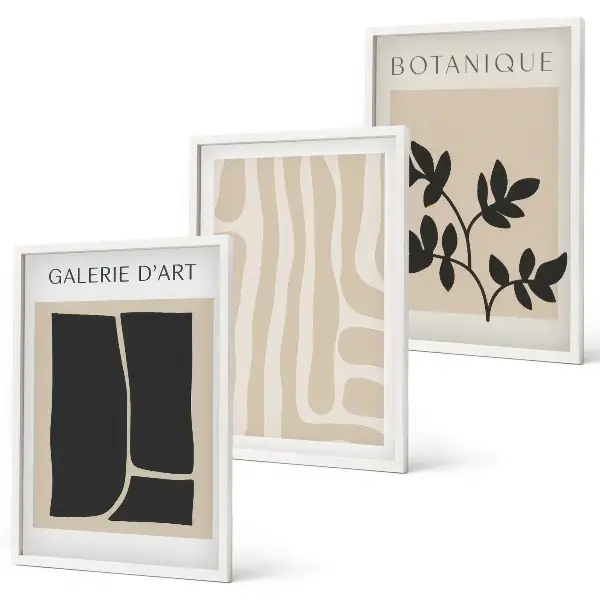 Wanddecoratieset schilderijen met abstracte plantvormen