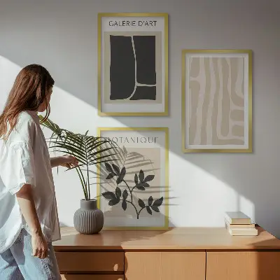 Wanddecoratieset schilderijen met abstracte plantvormen