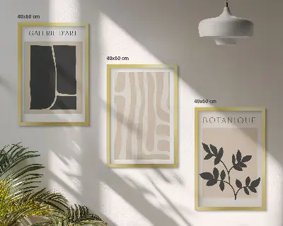 Wanddecoratieset schilderijen met abstracte plantvormen
