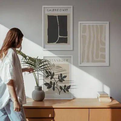 Wanddecoratieset schilderijen met abstracte plantvormen