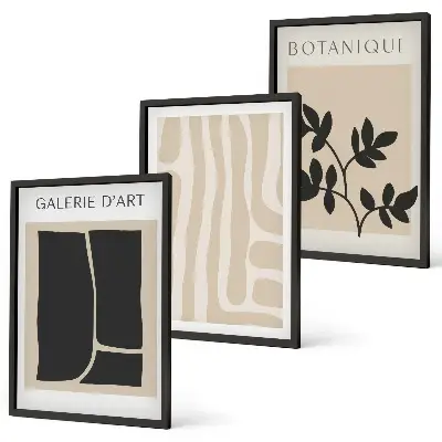 Wanddecoratieset schilderijen met abstracte plantvormen