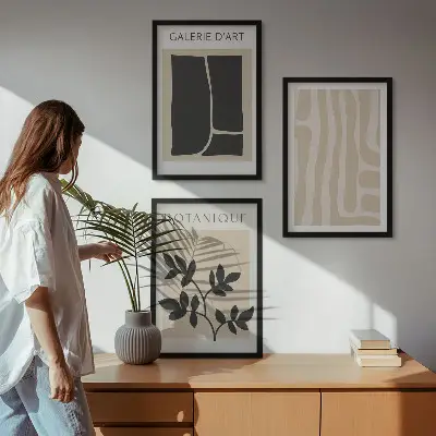 Wanddecoratieset schilderijen met abstracte plantvormen