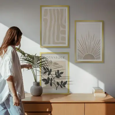 Wanddecoratie set schilderijen met abstracte plantmotieven