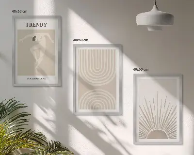 Fotowand met abstracte boho posters in pasteltinten