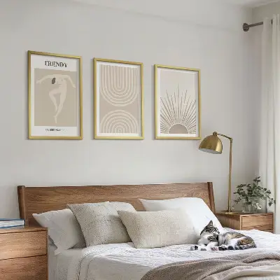 Fotowand met abstracte boho posters in pasteltinten