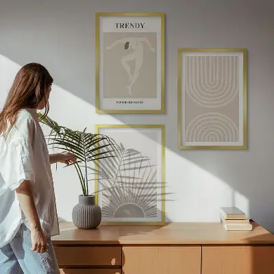 Fotowand met abstracte boho posters in pasteltinten