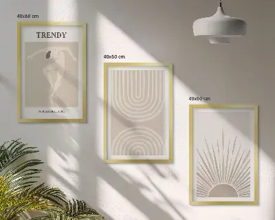 Fotowand met abstracte boho posters in pasteltinten