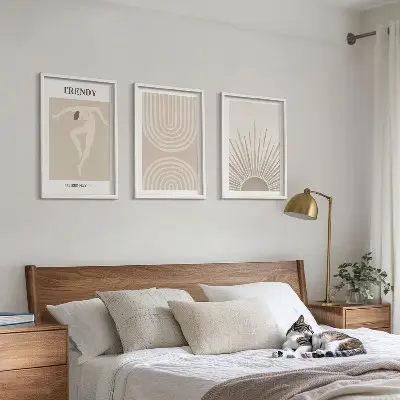 Fotowand met abstracte boho posters in pasteltinten