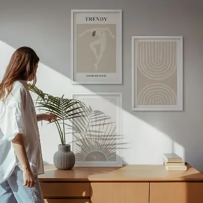 Fotowand met abstracte boho posters in pasteltinten